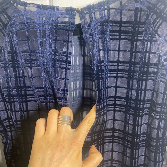 Lauren Conrad Navy Sheer Velvet Top Blouse with Bell Sleeves - Picture 10 of 13